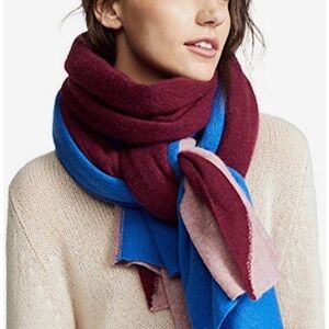 White + Warren Burgundy and Blue Cashmere Travel Wrap